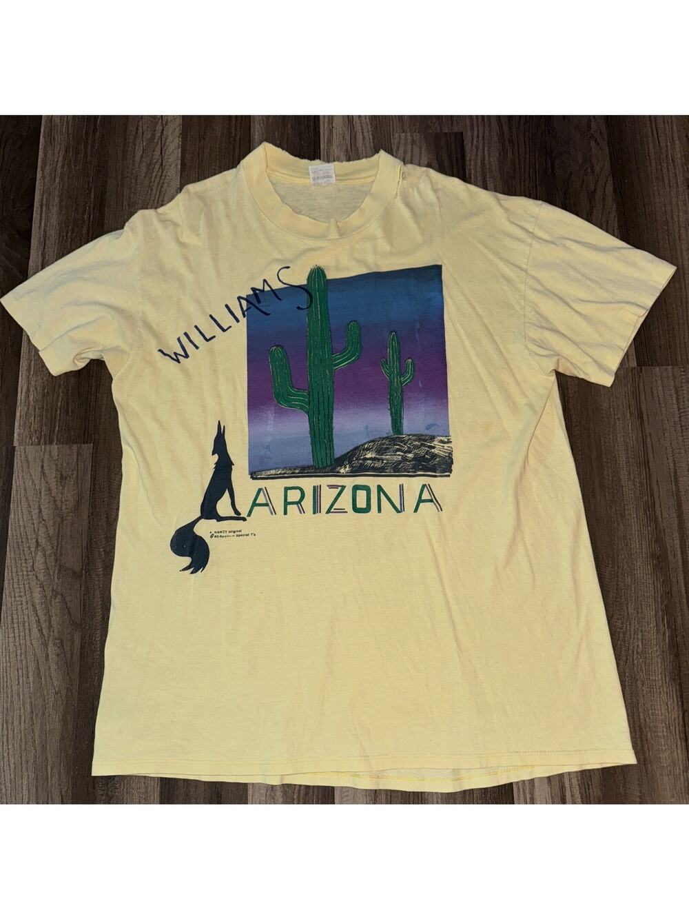 Vintage Single Stitch Nancy Original Arizona T-Shirt Yellow XL Stedman Tag